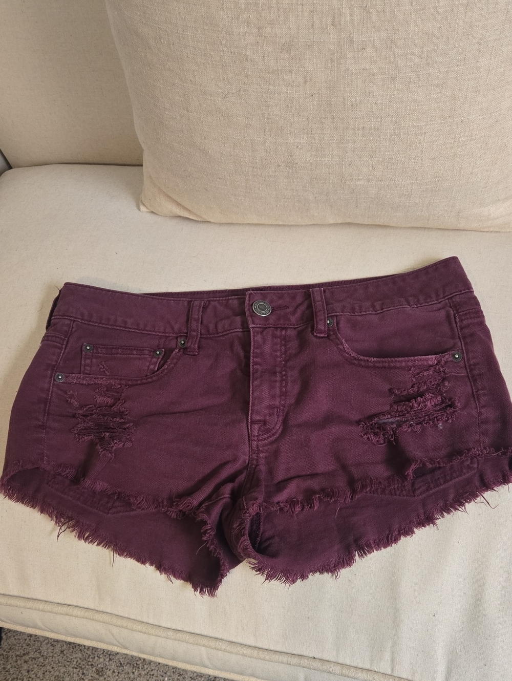 Plum Frayed Hem Denim Shorts